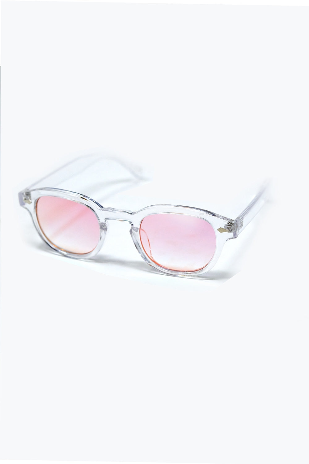 Occhiali da sole tondi trasparenti con lenti sfumate rosa baby