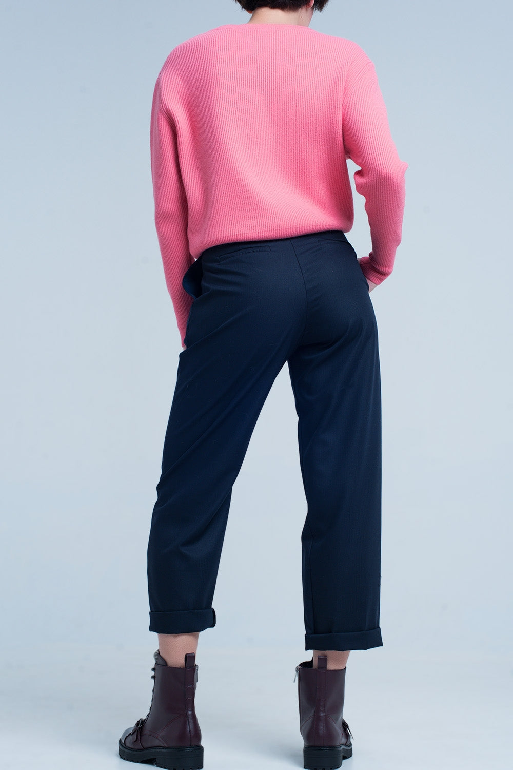 Pantalon dritto e largo blu scuro con farfallino