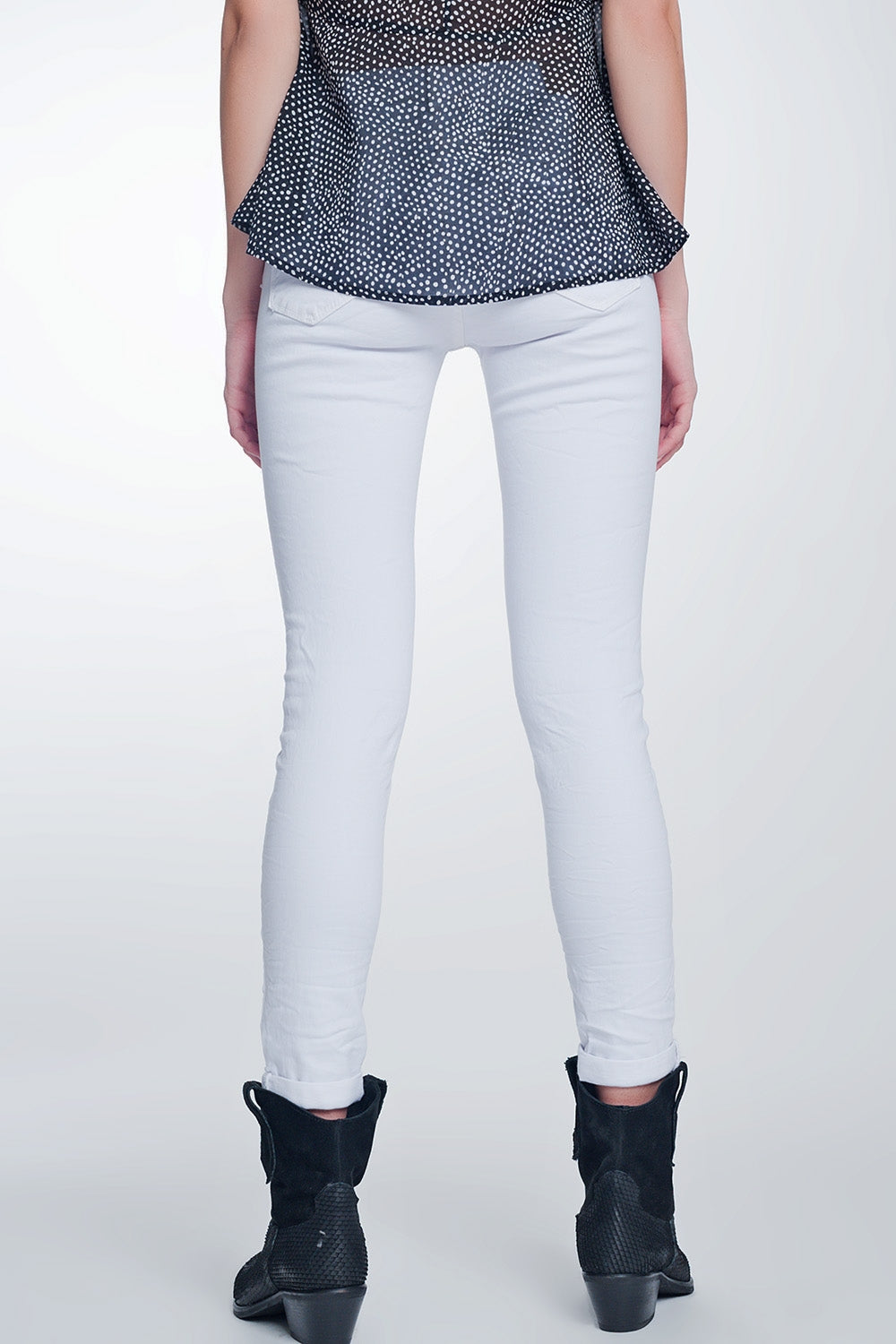 Pantalon skinny a vita alta in bianco