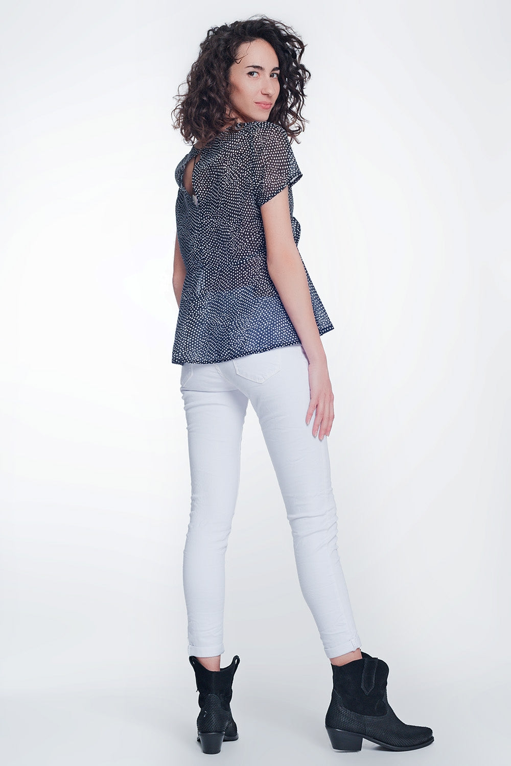 Pantalon skinny a vita alta in bianco