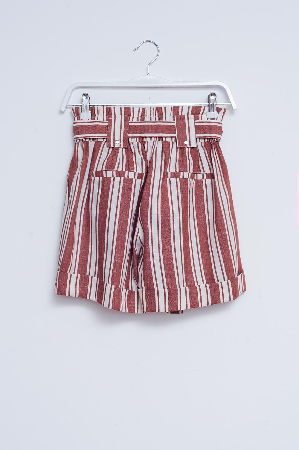 Pantaloncini a vita alta paperbag in arancio
