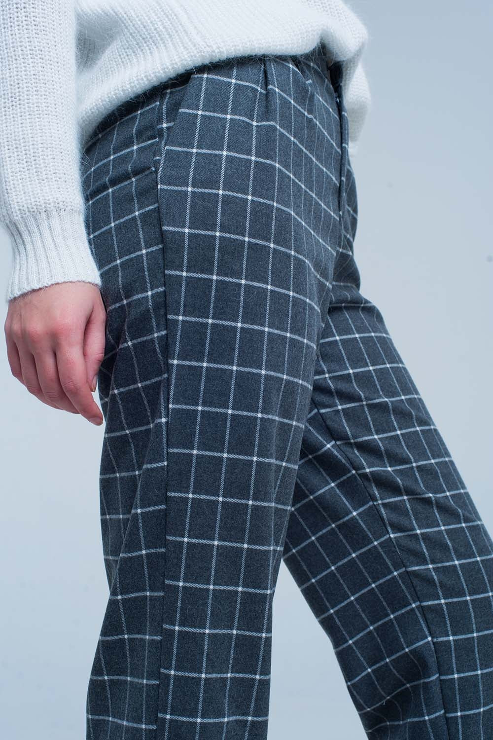 Pantalone grigio in stampa a quadri