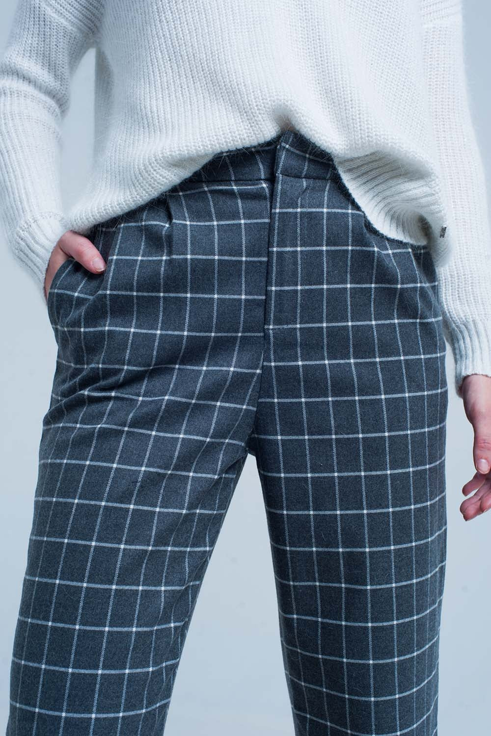 Pantalone grigio in stampa a quadri