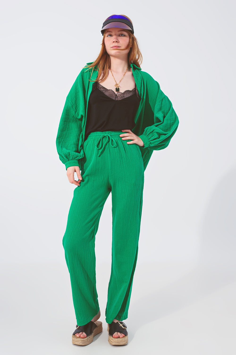 Pantalone Lungo e Strutturati di Colore Verde