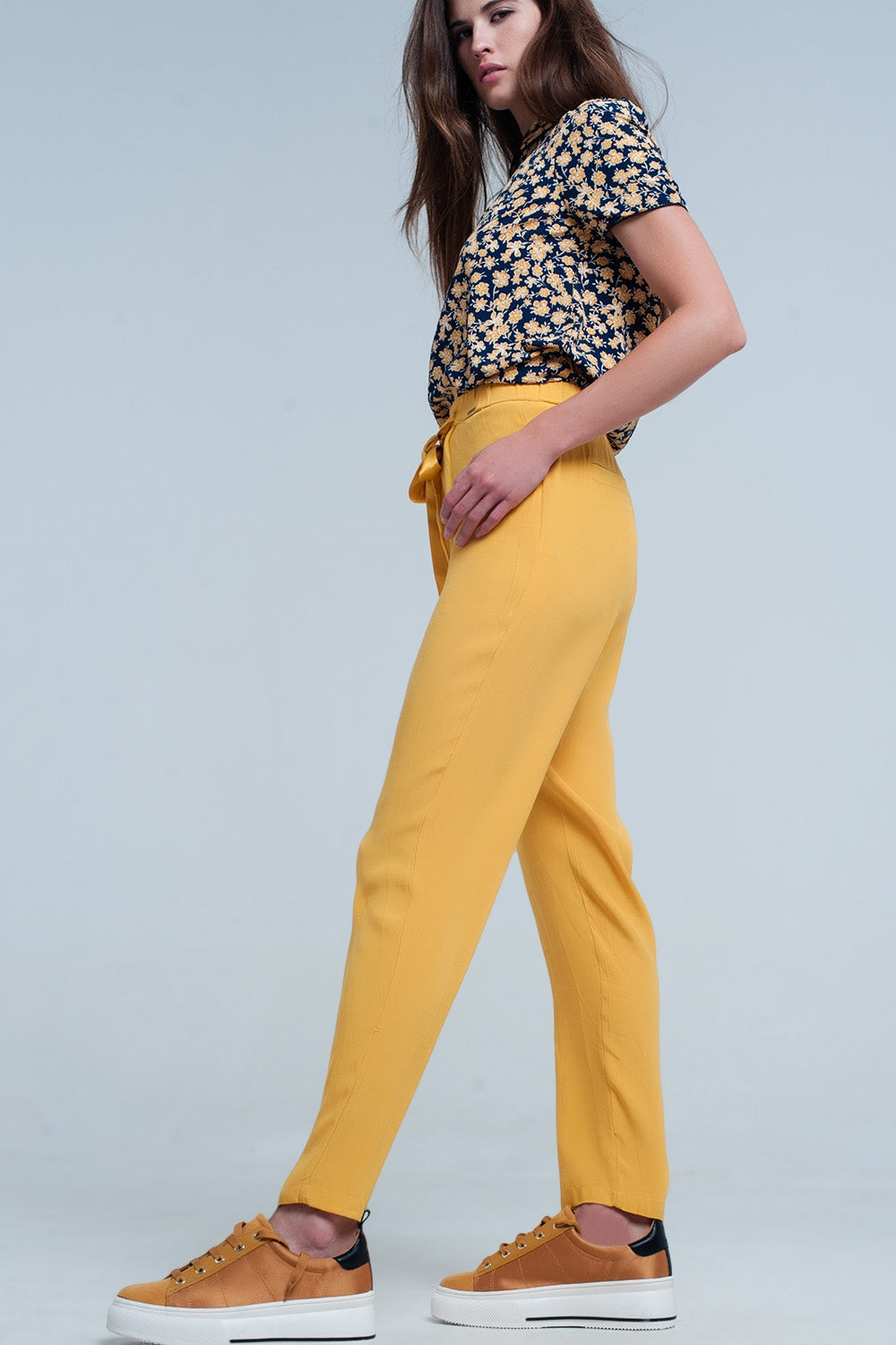 Pantalone senape con Cintura in raso