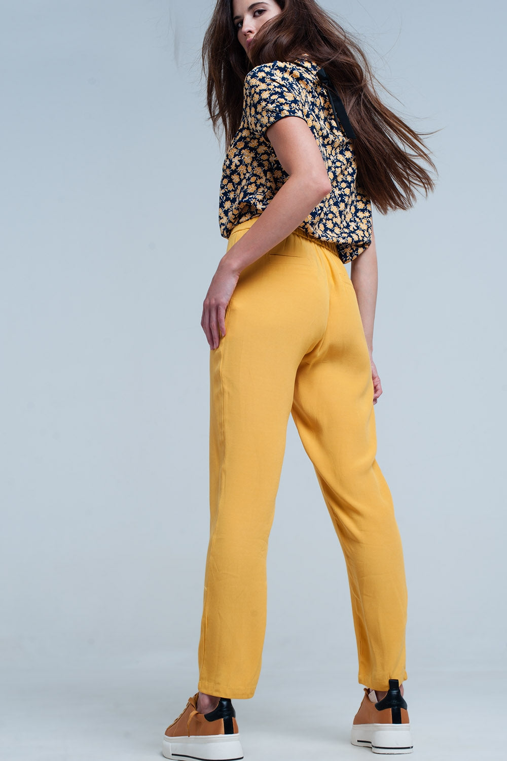 Pantalone senape con Cintura in raso
