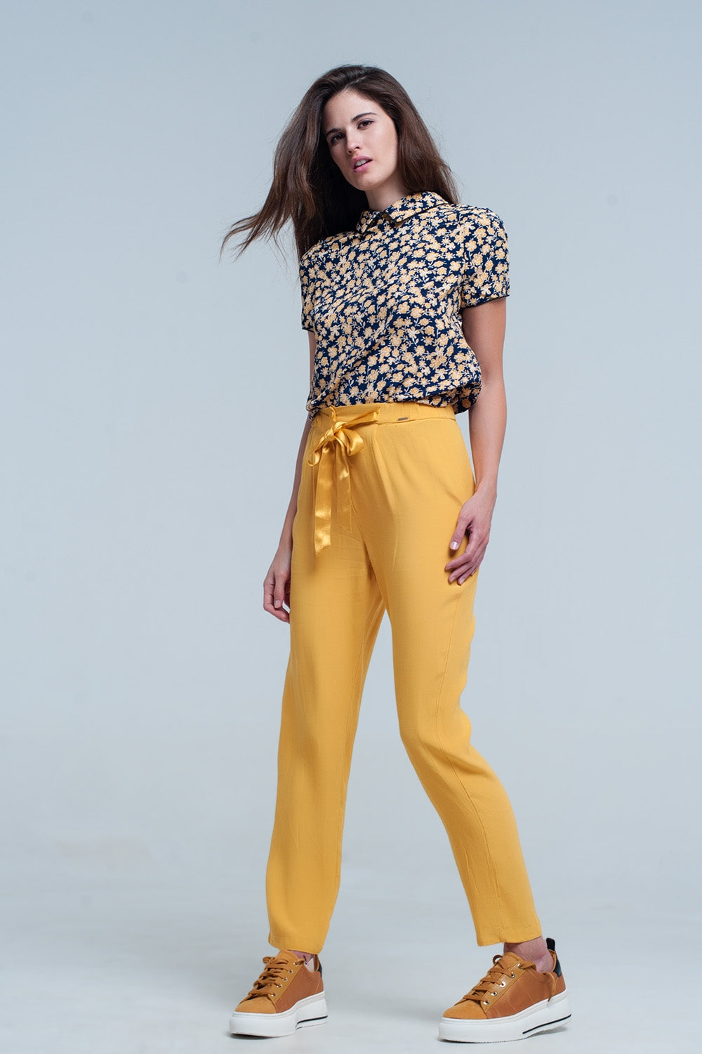 Pantalone senape con Cintura in raso