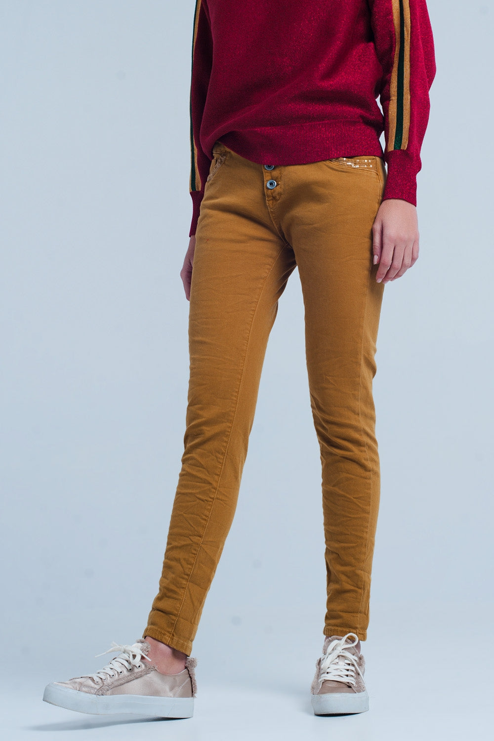 Pantalone senape con paillettes