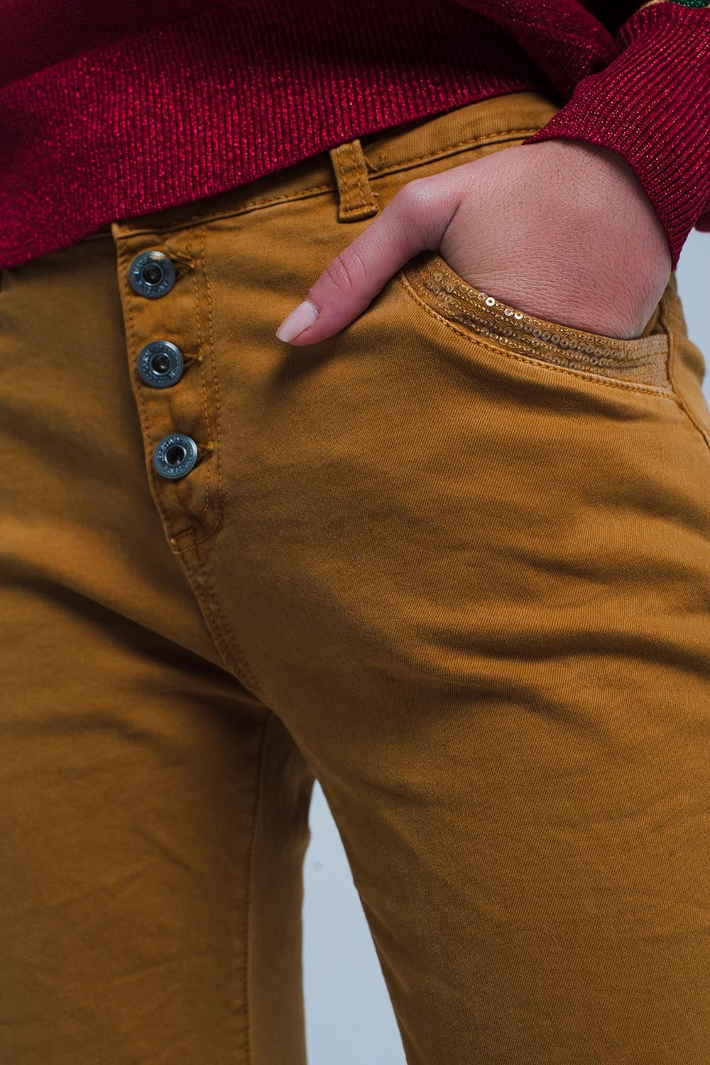 Pantalone senape con paillettes