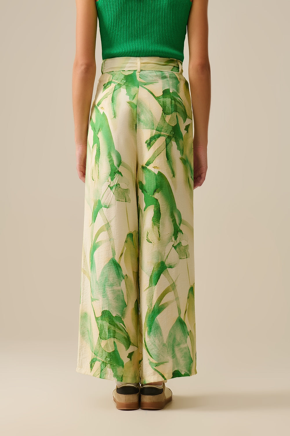 Pantaloni a gamba larga con stampa acquerello verde