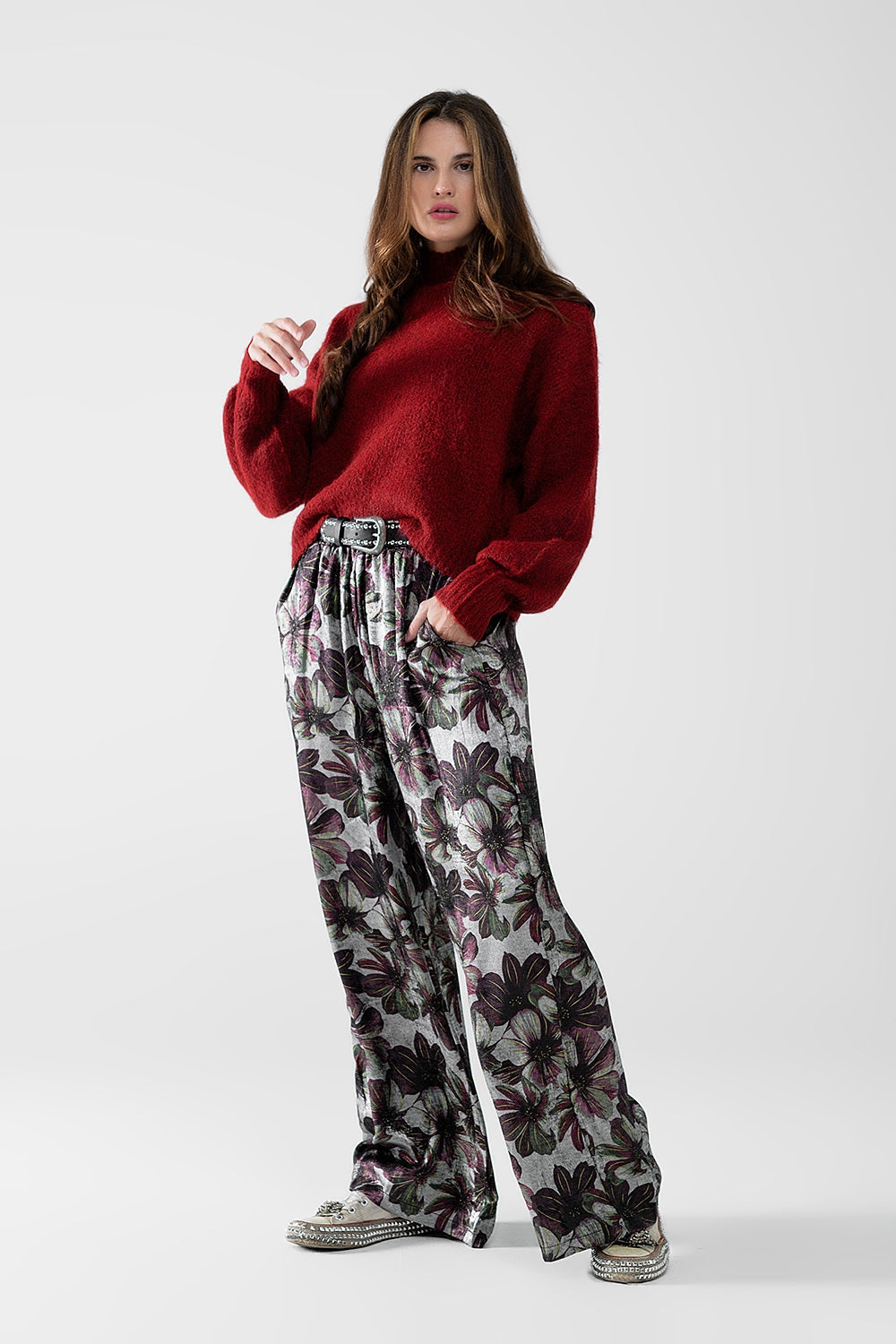 pantaloni a gamba larga con stampa floreale