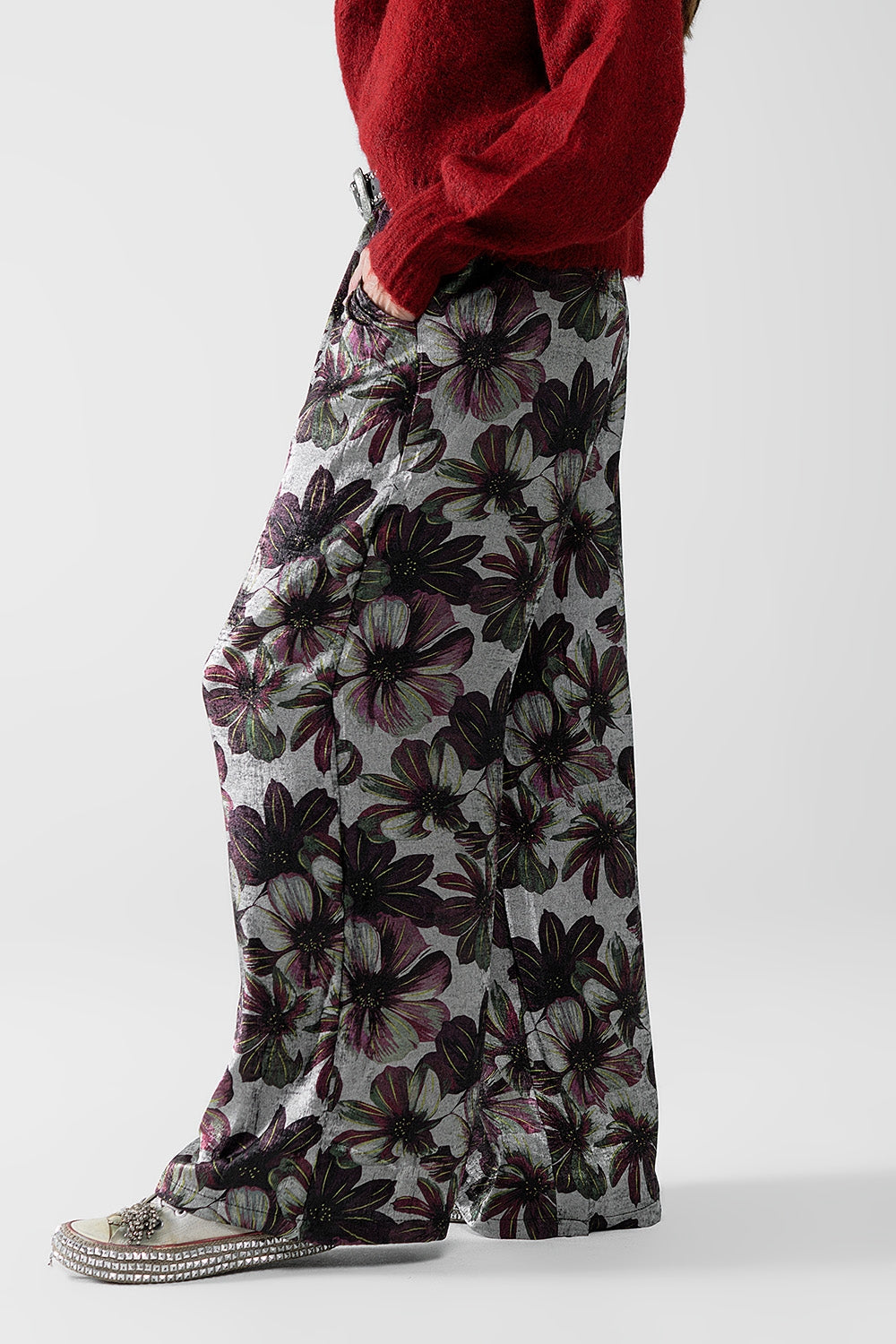 pantaloni a gamba larga con stampa floreale