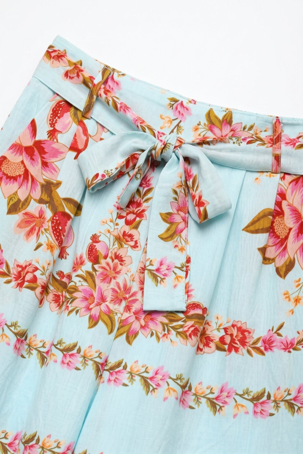 Pantaloni a gamba larga in cotone con stampa floreale blu chiaro