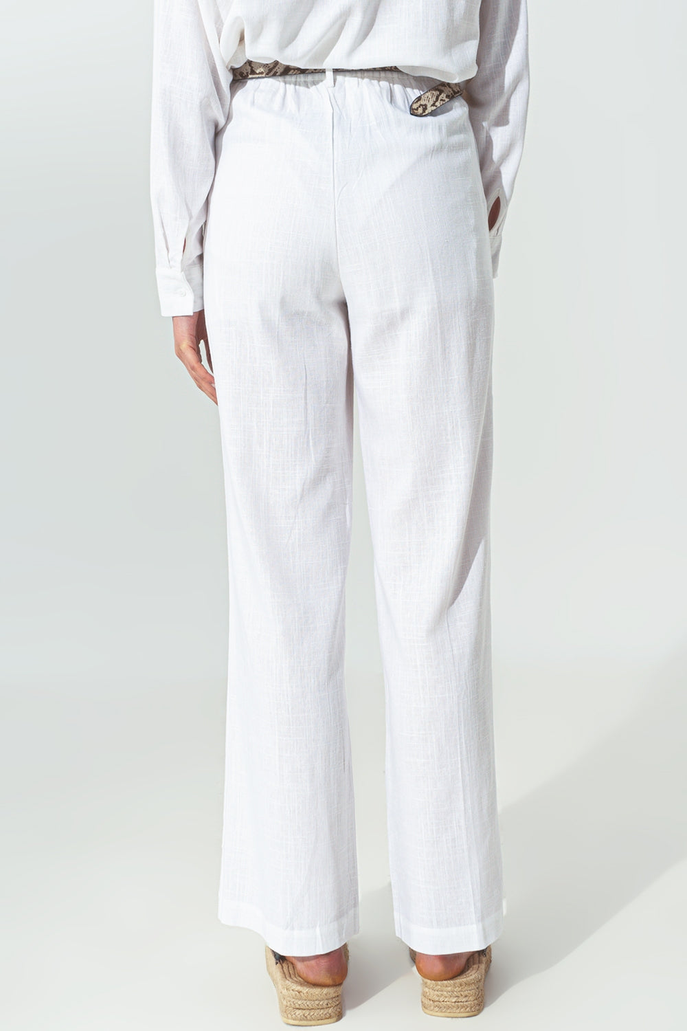 Pantaloni a gamba larga in tessuto di cotone leggero di colore Bianco