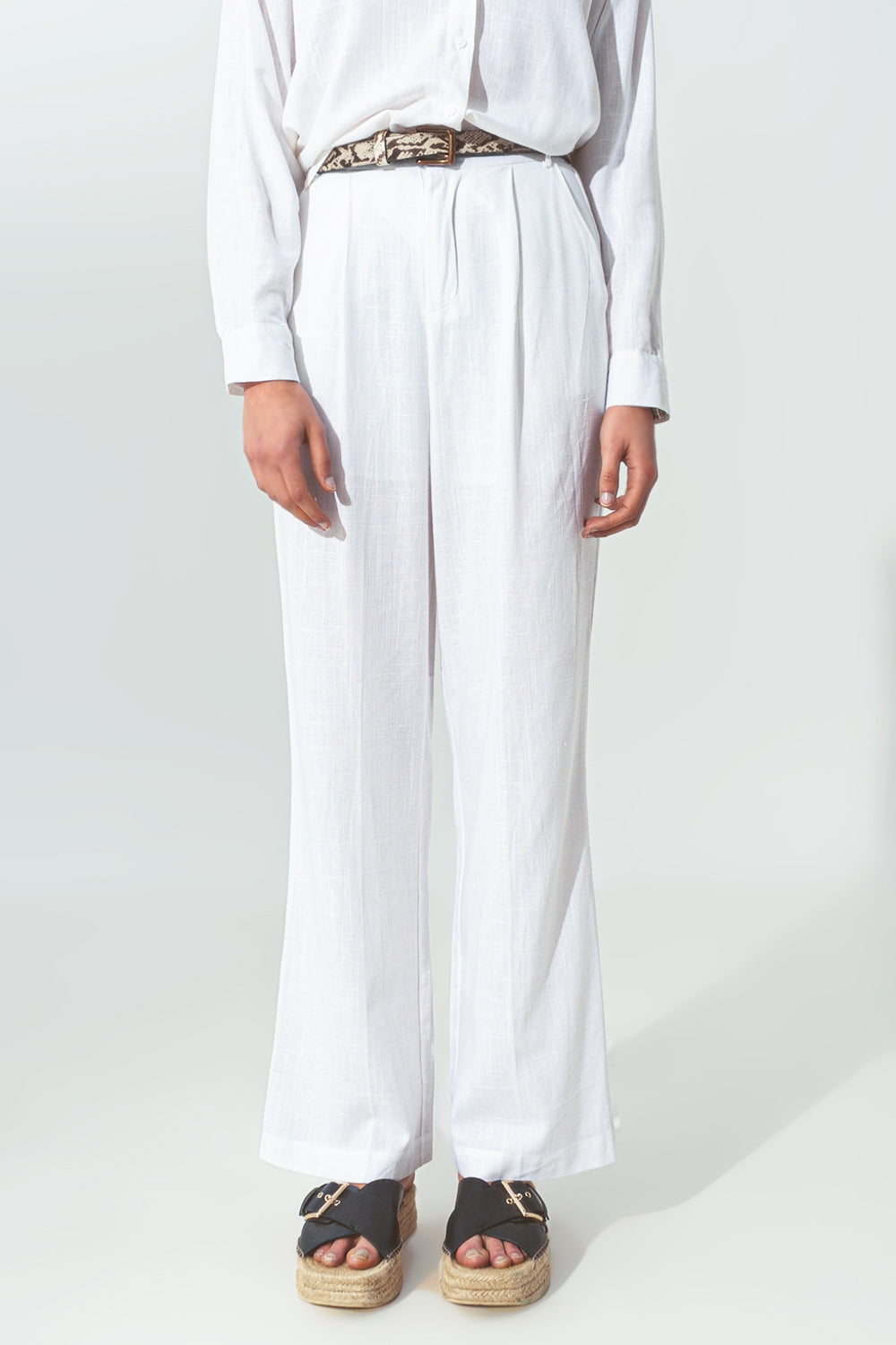 Pantaloni a gamba larga in tessuto di cotone leggero di colore Bianco