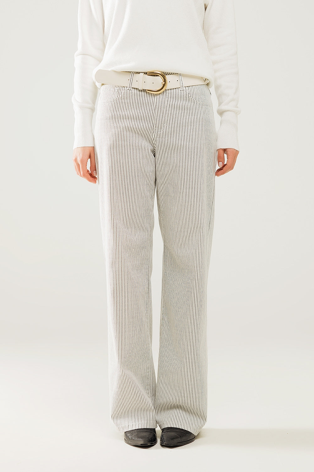 Q2 Pantaloni a righe con gamba dritta in tessuto elasticizzato