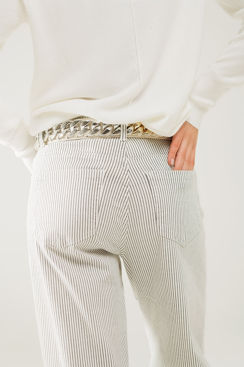 Pantaloni a righe con gamba dritta in tessuto elasticizzato