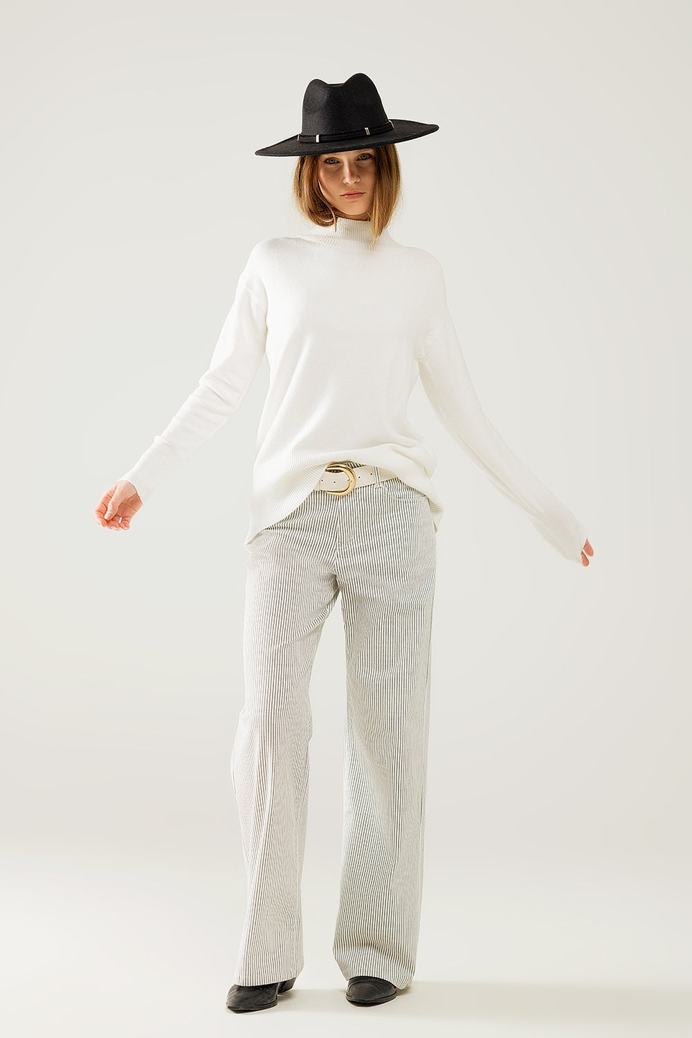 Pantaloni a righe con gamba dritta in tessuto elasticizzato