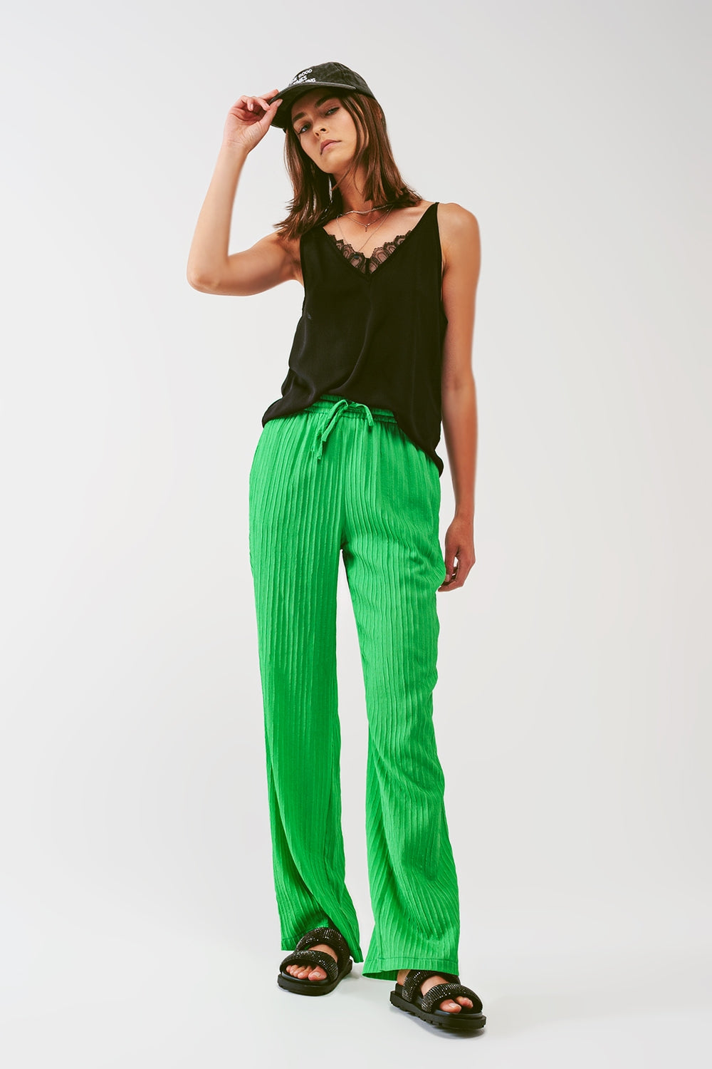 Pantaloni a righe larghi in verde
