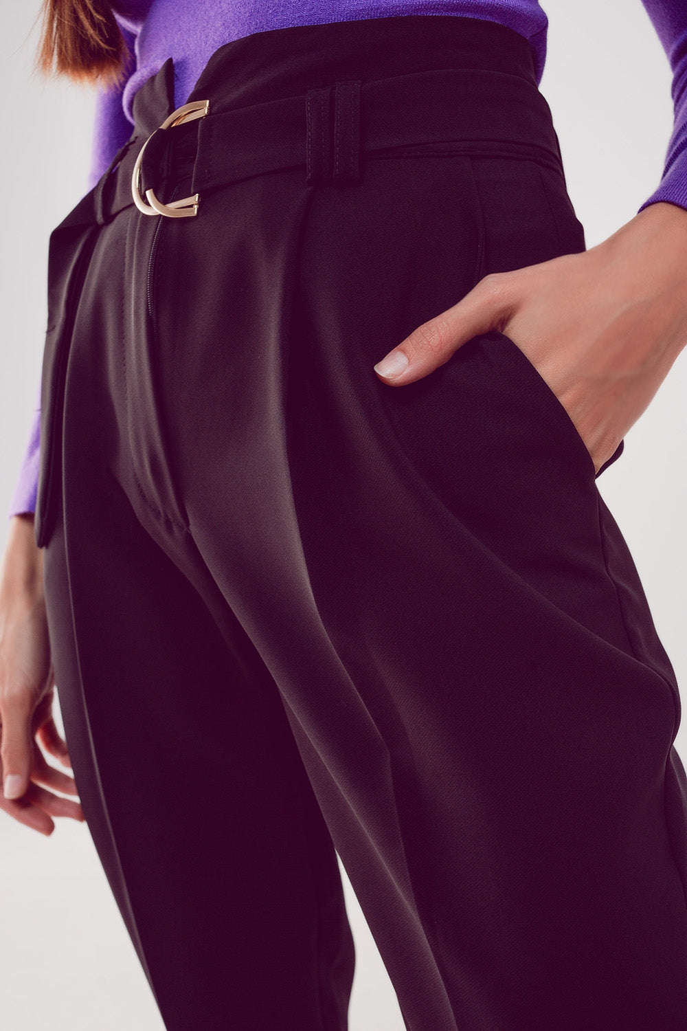 Pantaloni a sigaretta a vita alta con cintura nero