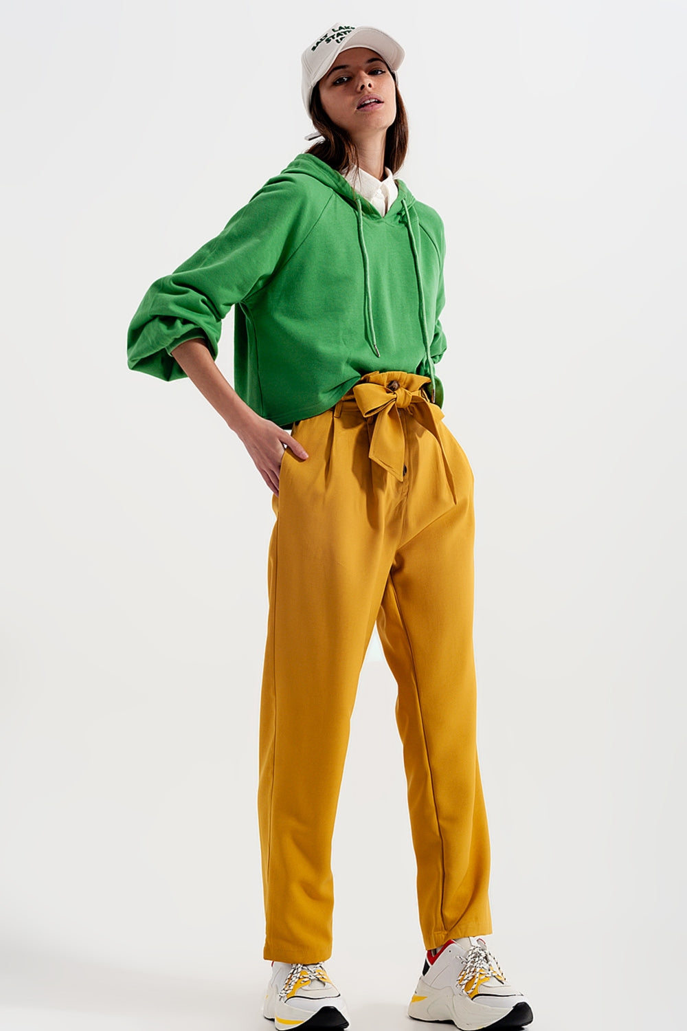 Pantaloni a vita alta con cintura giallo