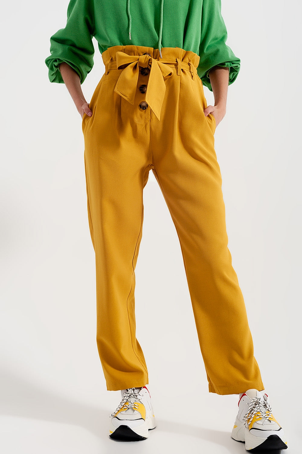Pantaloni a vita alta con cintura giallo