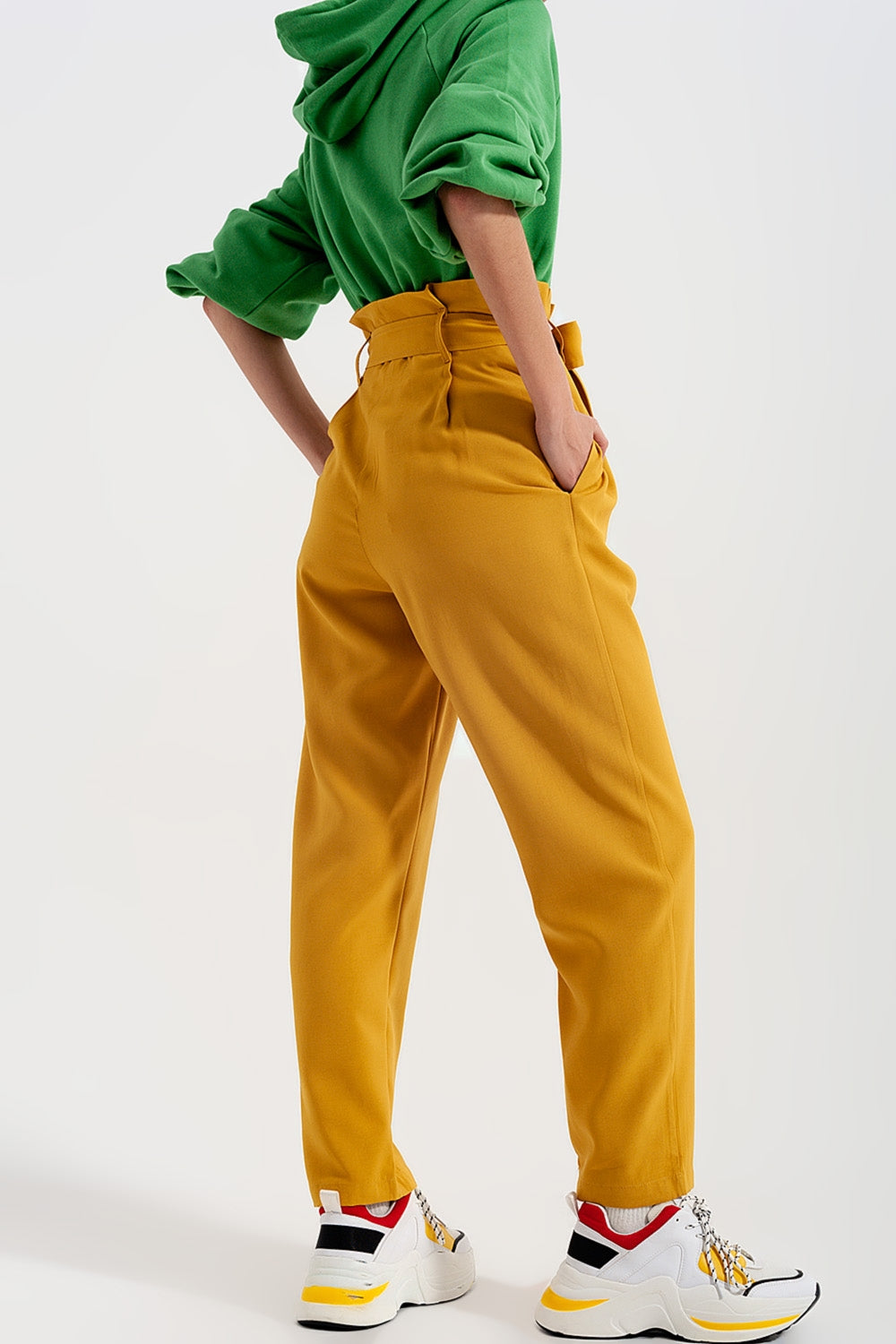 Pantaloni a vita alta con cintura giallo