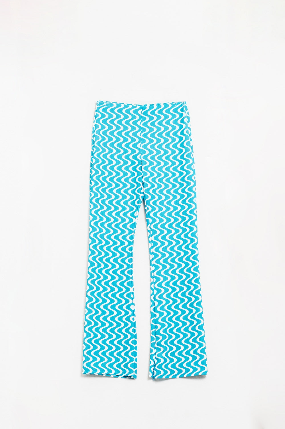 Q2 Pantaloni a zampa azzurri stile anni 70 a vita alta
