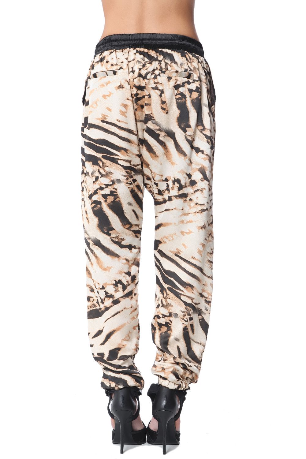 Pantaloni baggy con stampa animale marrone