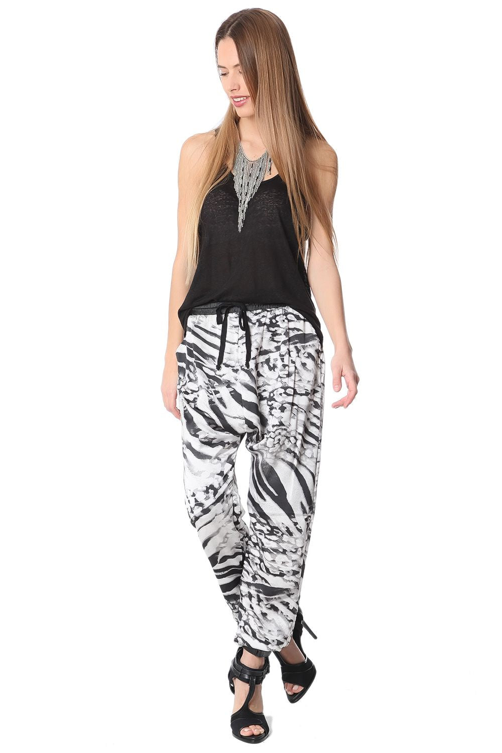 pantaloni baggy con stampa animale nero