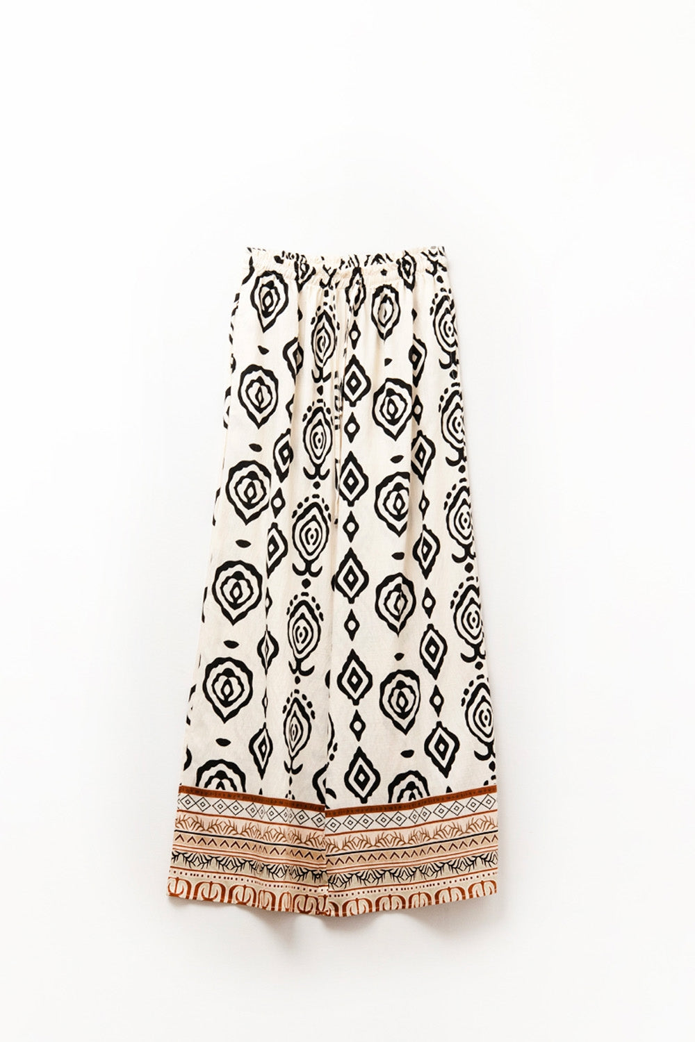 Q2 Pantaloni boho a gamba larga color crema con stampa