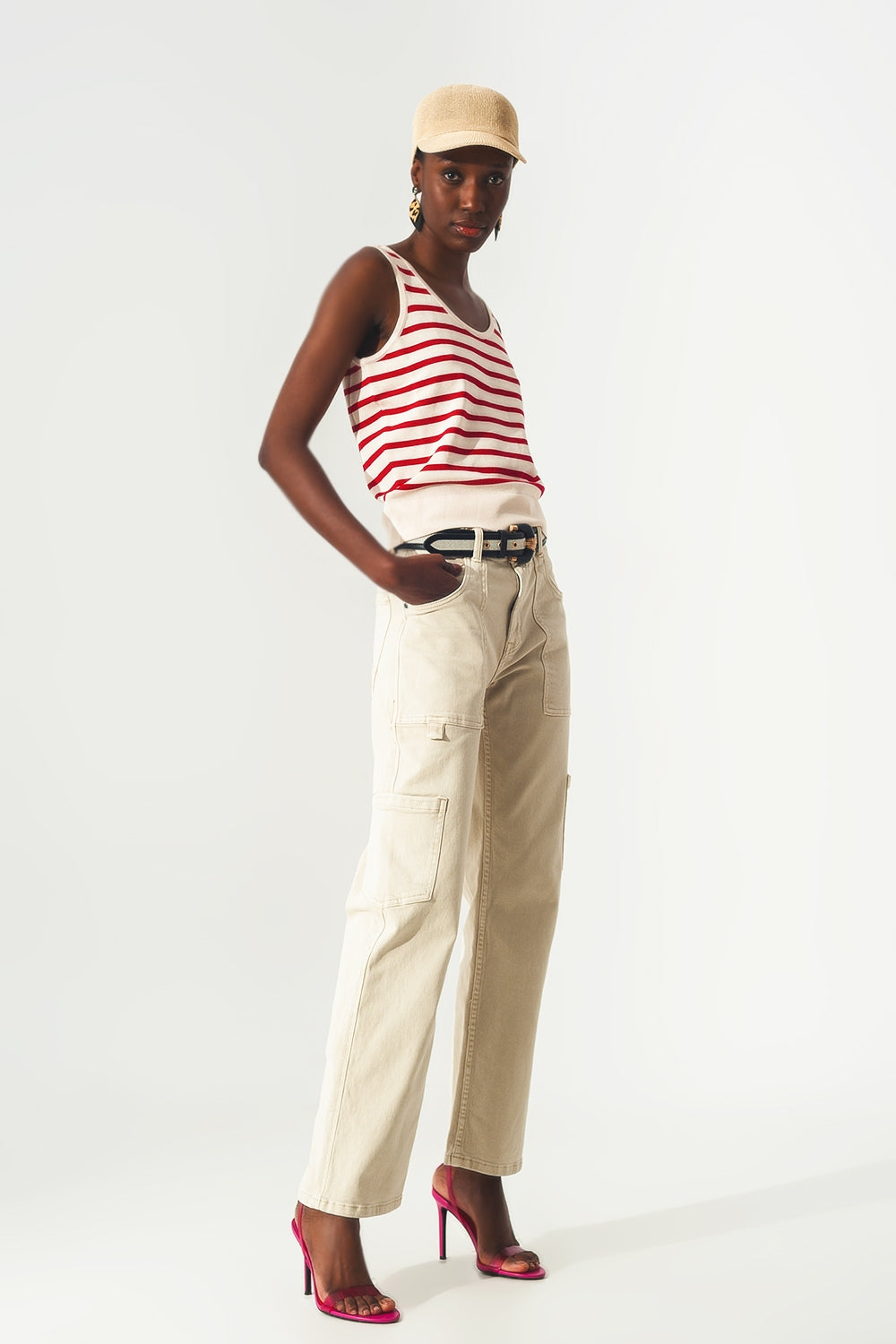 Pantaloni cargo colore beige
