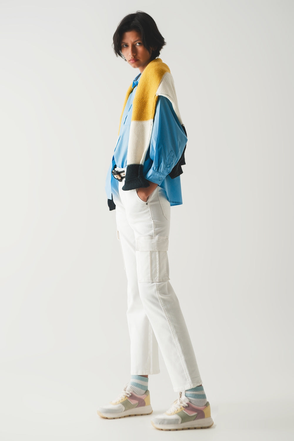 Pantaloni cargo taglio comodo bianchi