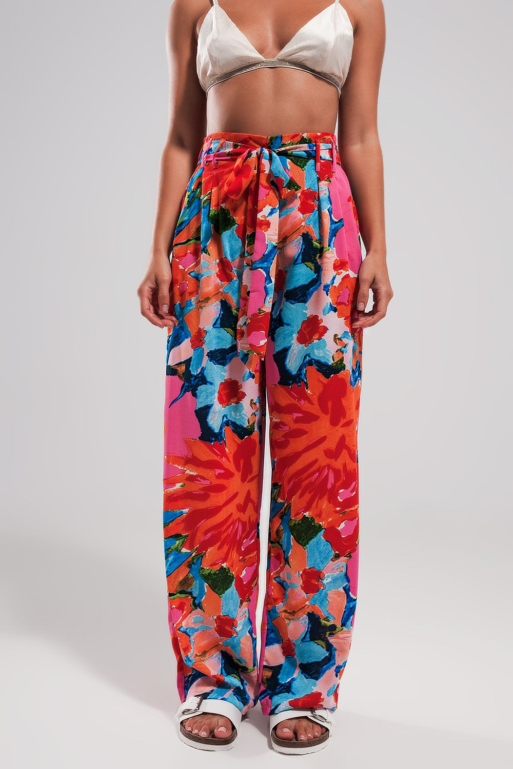 Pantaloni con elastico sul retro a fiori vivaci
