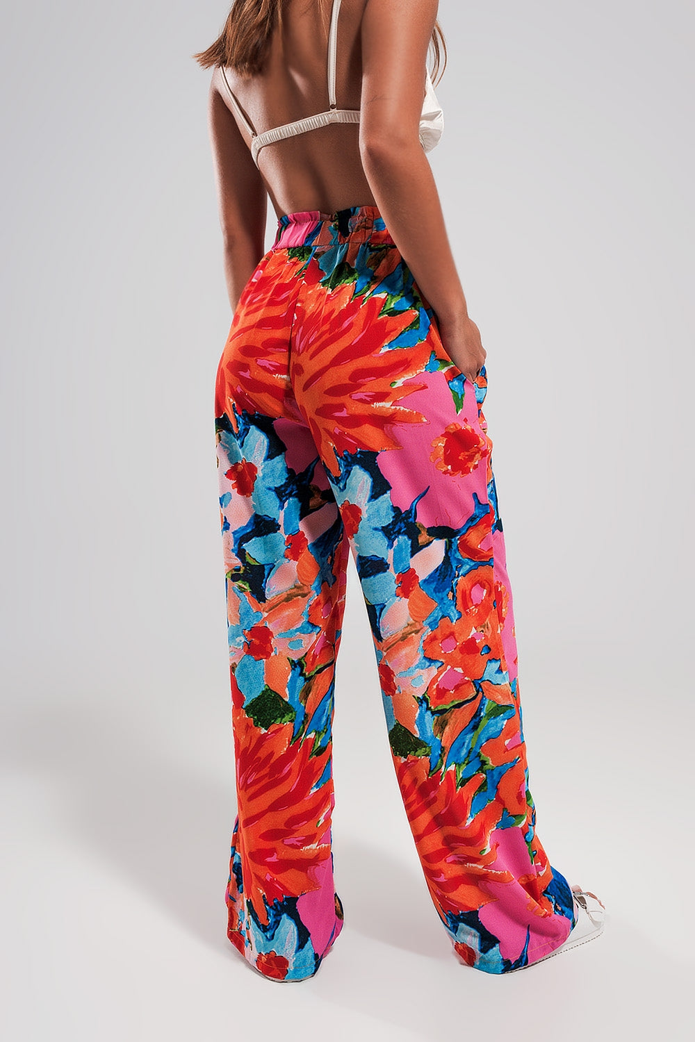 Pantaloni con elastico sul retro a fiori vivaci