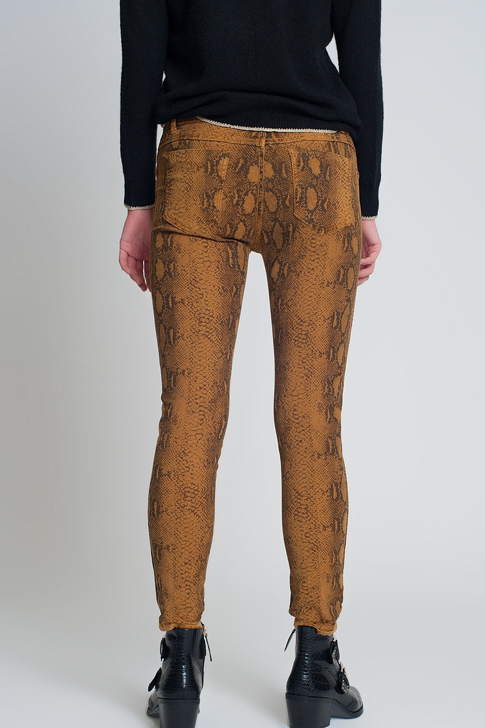 Pantaloni double-face skinny in Mustard pitonati