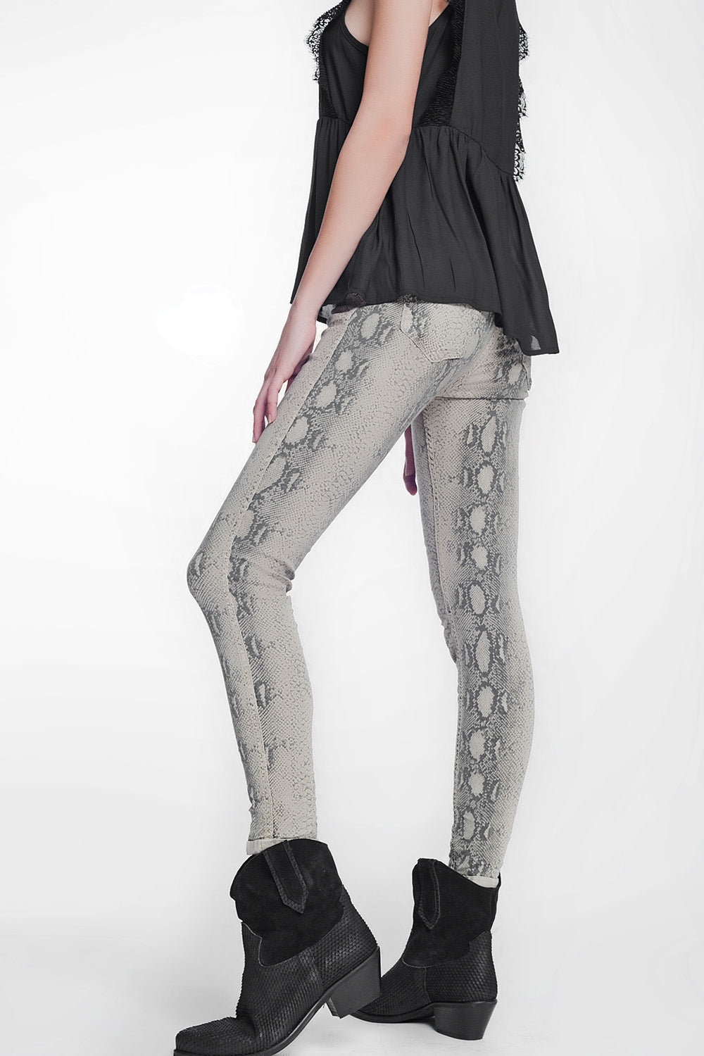 Pantaloni double-face skinny in vernice pitonati