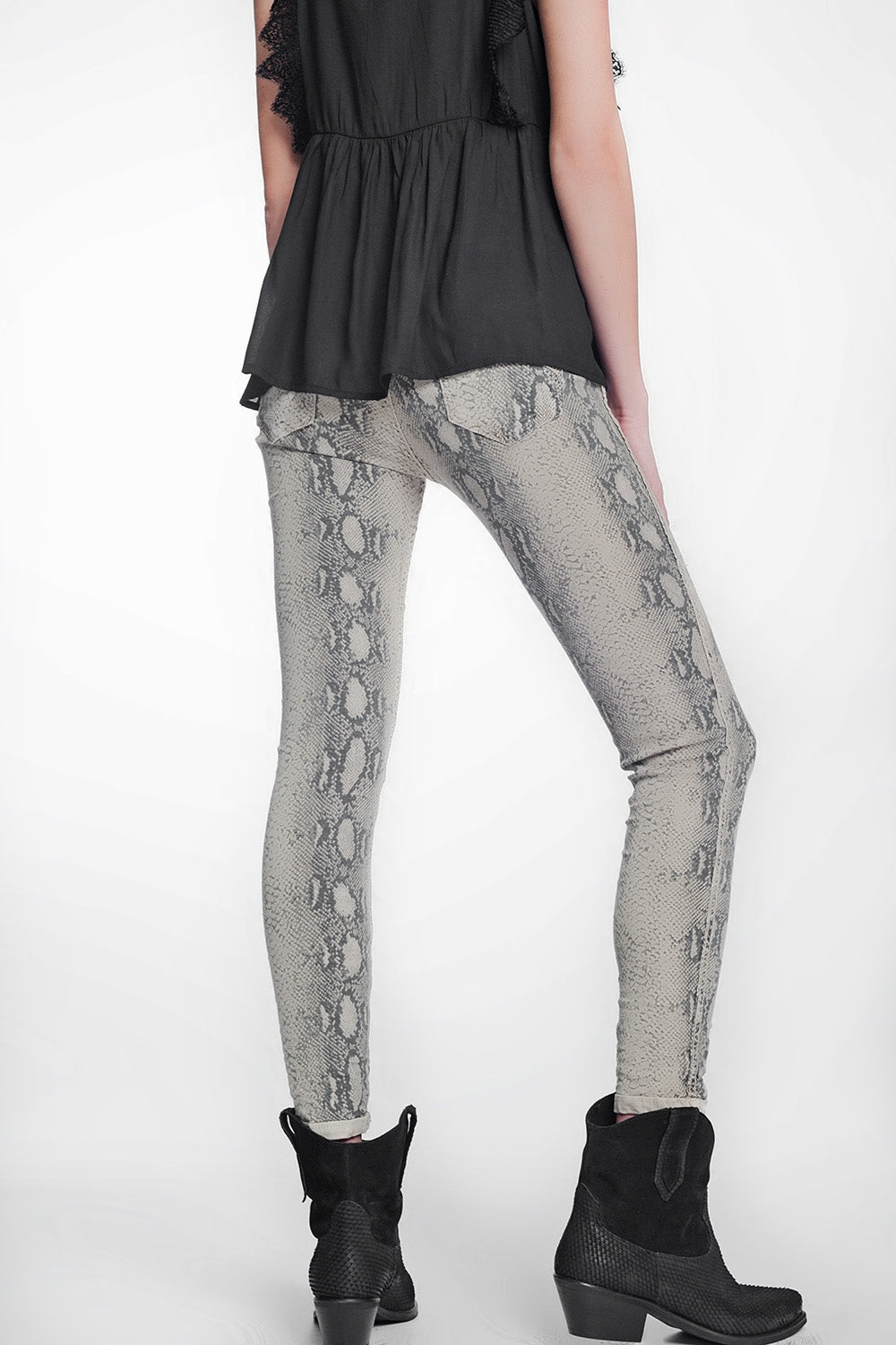 Pantaloni double-face skinny in vernice pitonati