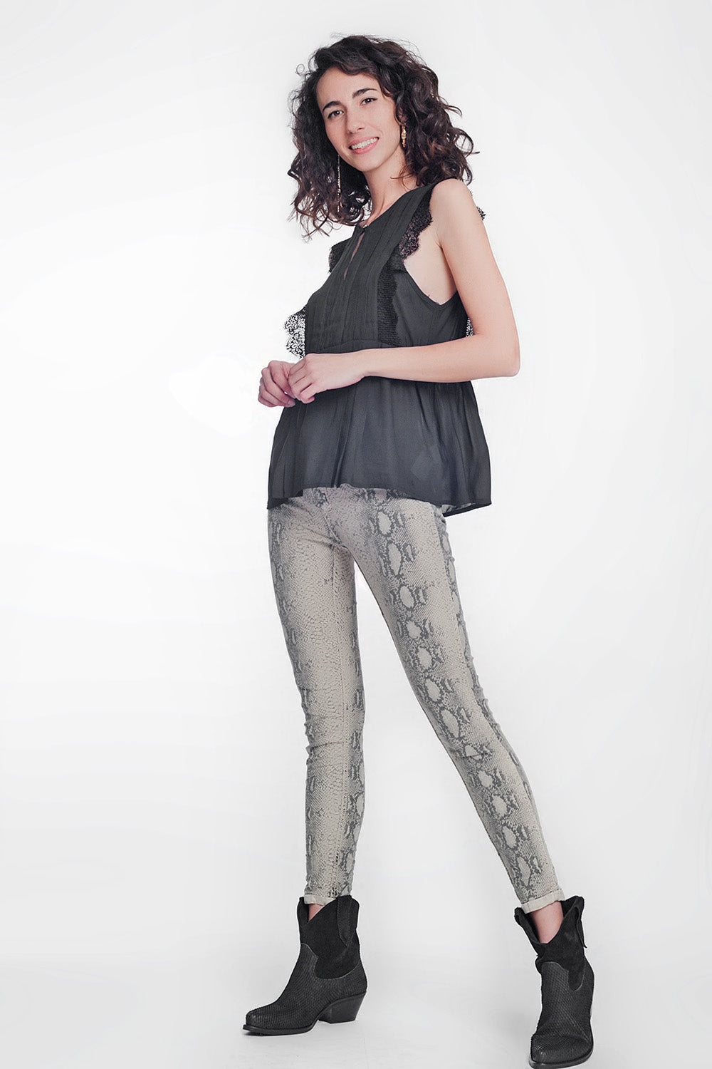Pantaloni double-face skinny in vernice pitonati