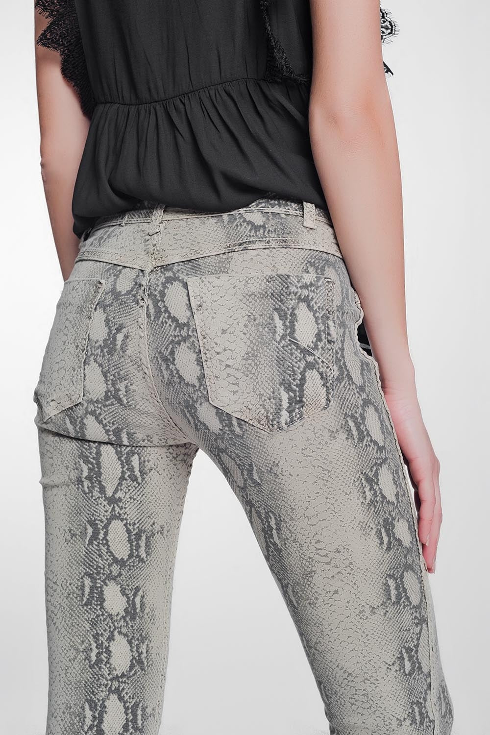Pantaloni double-face skinny in vernice pitonati