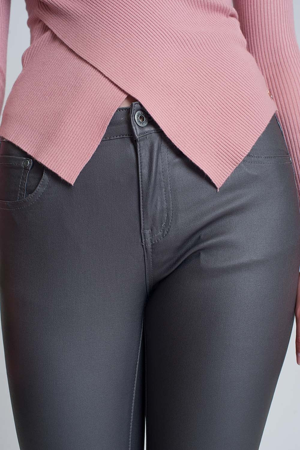 Pantaloni in tessuto spalmato grigio