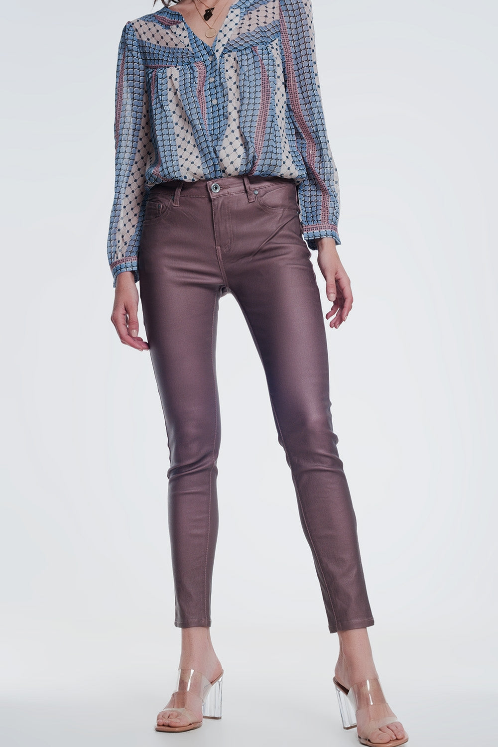 Pantaloni in tessuto spalmato rosa