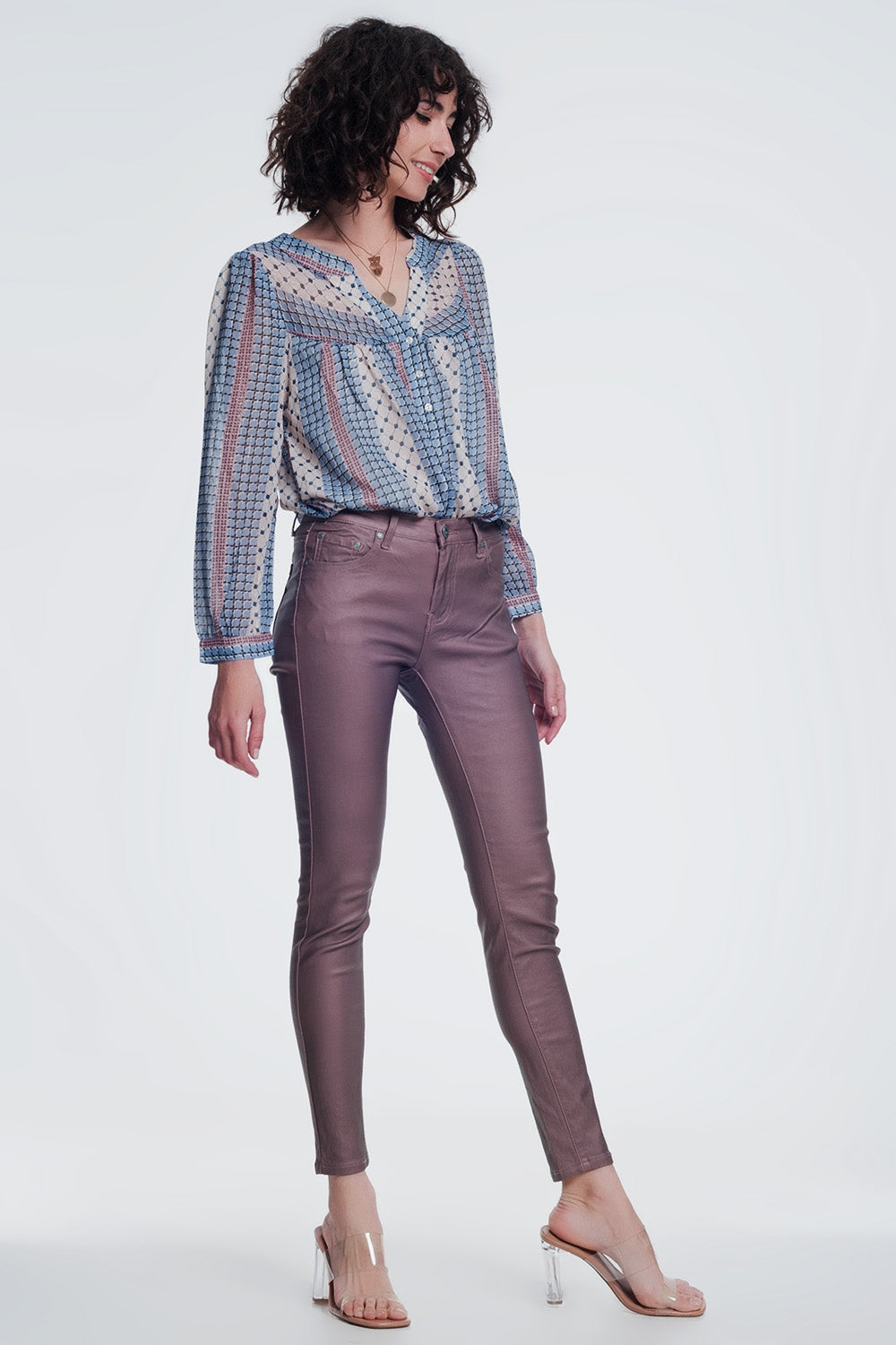 Pantaloni in tessuto spalmato rosa