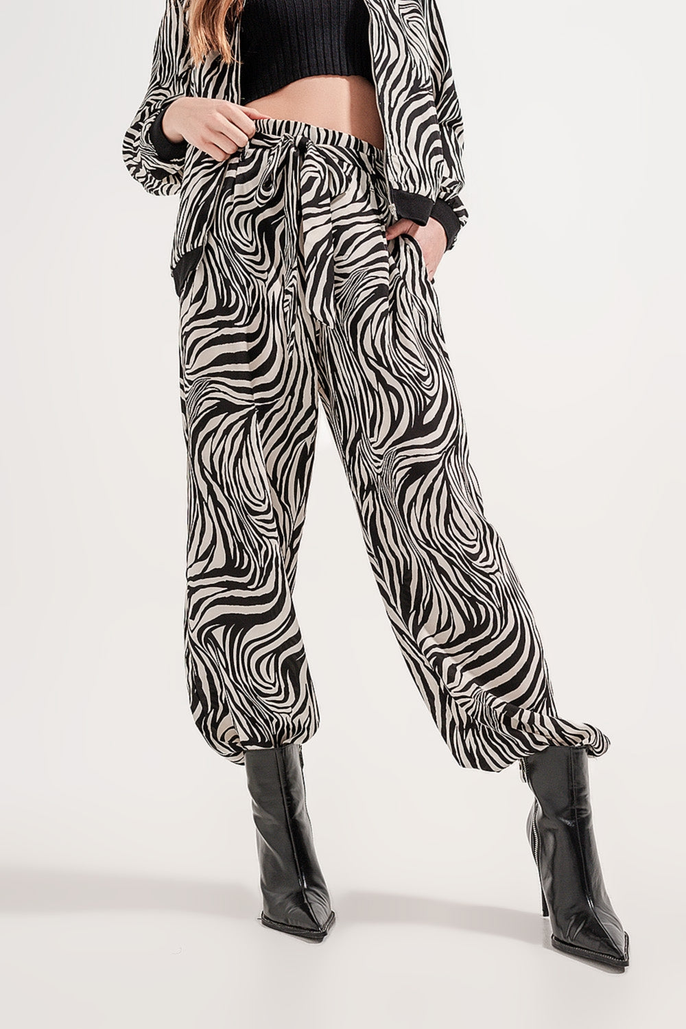 Pantaloni larghi con stampa zebrata