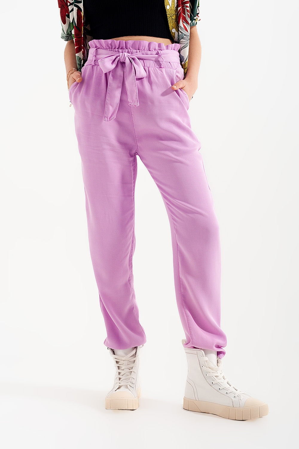Pantaloni Leggero allacciati in vita viola