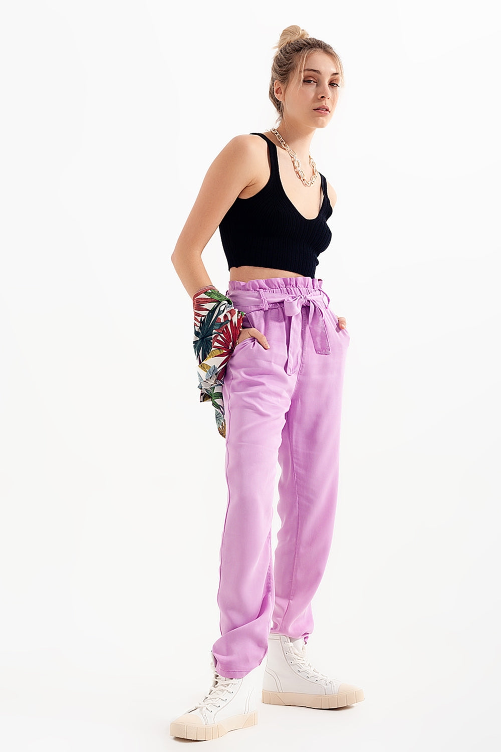 Pantaloni Leggero allacciati in vita viola
