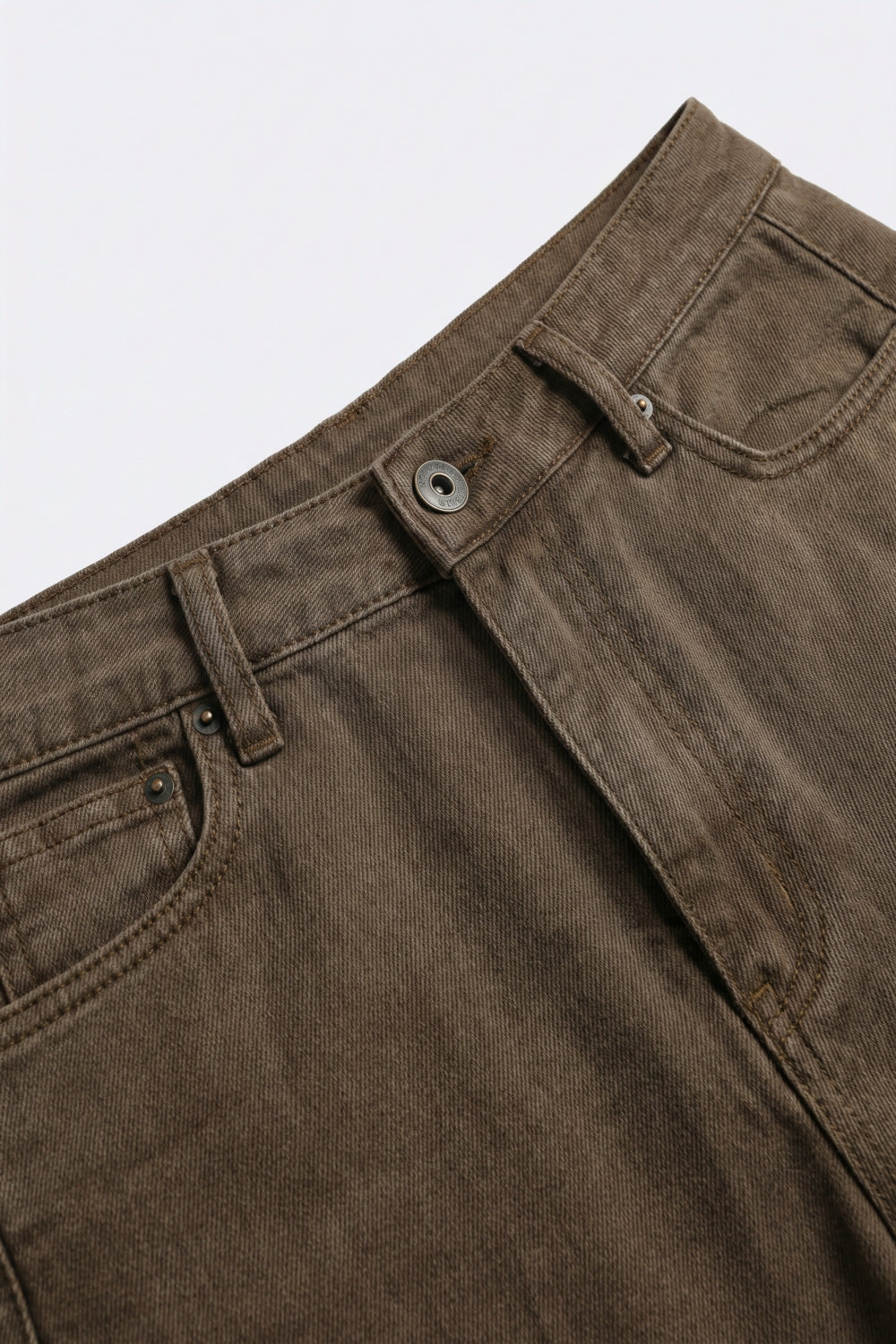 Pantaloni Marroni a Gamba Larga in Denim di Cotone Casual