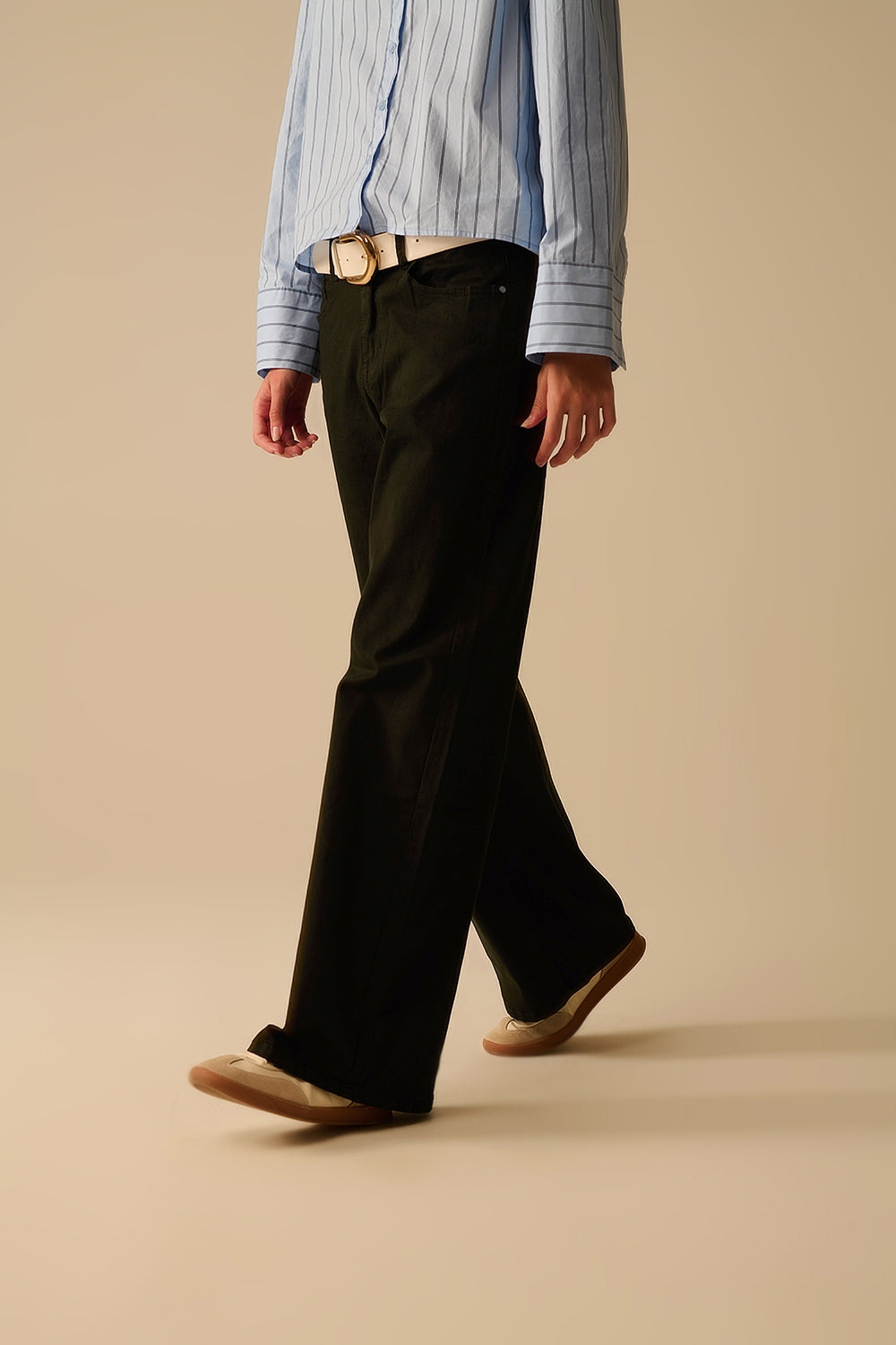 Pantaloni Neri Dritti a Gamba Larga