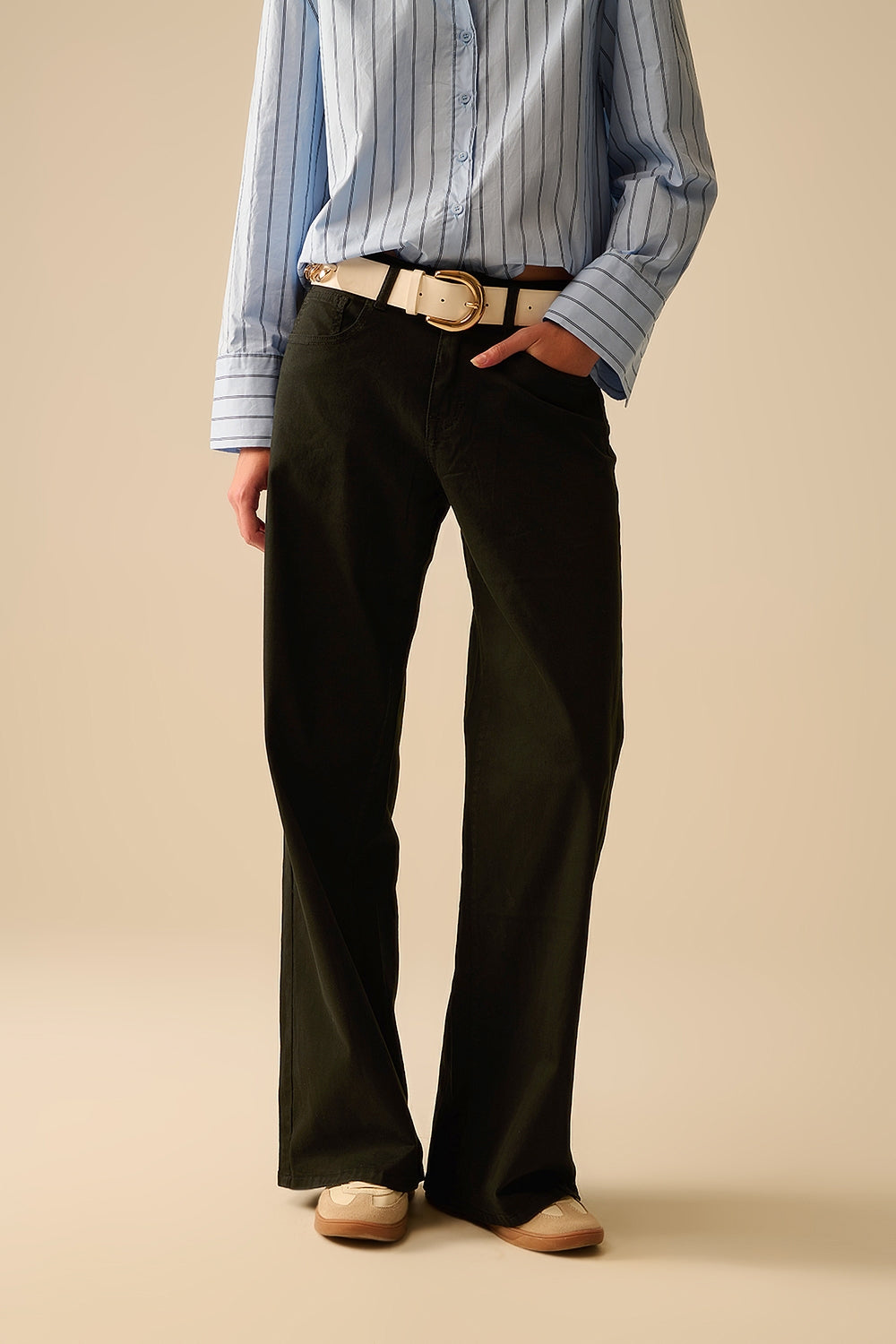 Pantaloni Neri Dritti a Gamba Larga