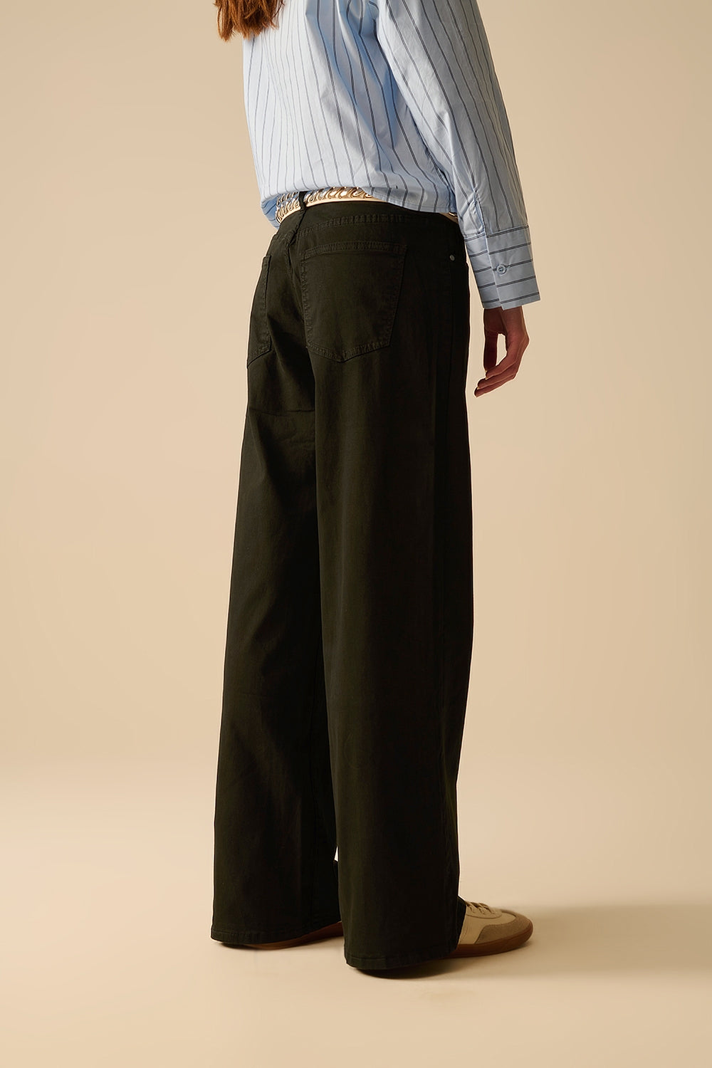 Pantaloni Neri Dritti a Gamba Larga
